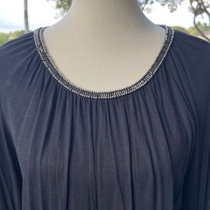 Beaded Neck Black Super Soft Blouse